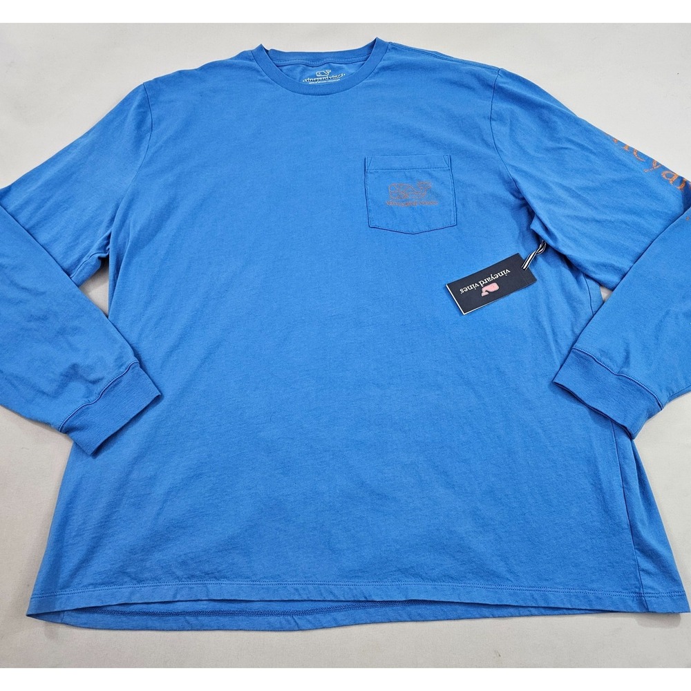 Vineyard Vines tee t-shirt men XXL 2XL blue tie dye long sleeves whale pocket